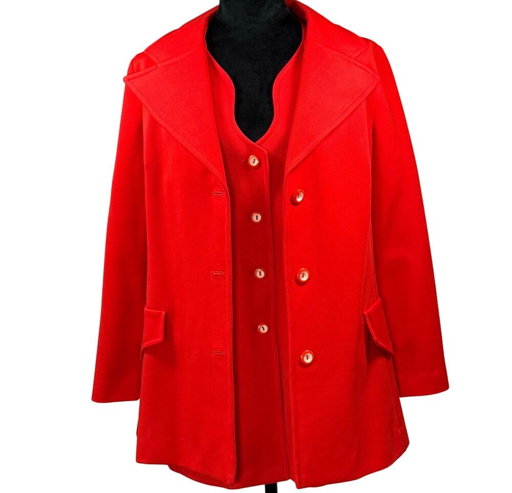 Vintage 70s Polyester Red Vest Blazer Jacket Set Women’s 13/14 Montgomery Ward